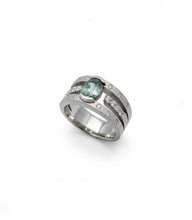 Charger l'image dans la galerie, Bague tourmaline vert lagon or blanc mat et diamants