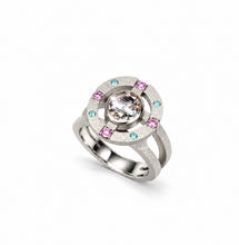 Charger l'image dans la galerie, Bague Tourmaline Bicolore Rose et Vert d'Eau, Tourmalines Paraïba et Saphirs Roses – Or blanc 18 carats mat brut