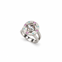 Charger l'image dans la galerie, Bague Tourmaline Bicolore Rose et Vert d'Eau, Tourmalines Paraïba et Saphirs Roses – Or blanc 18 carats mat brut
