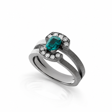 Charger l'image dans la galerie, Bague Or blanc mat rhodié noir Euphoria, Tourmaline Indigolite et diamants
