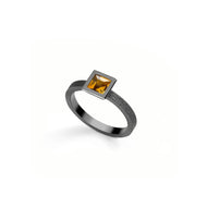 Bague Citrine Or Blanc Rhodié Noir Rectangle