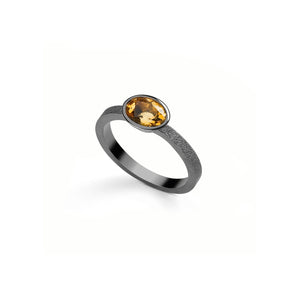 Bague Citrine Or Blanc Rhodié Noir