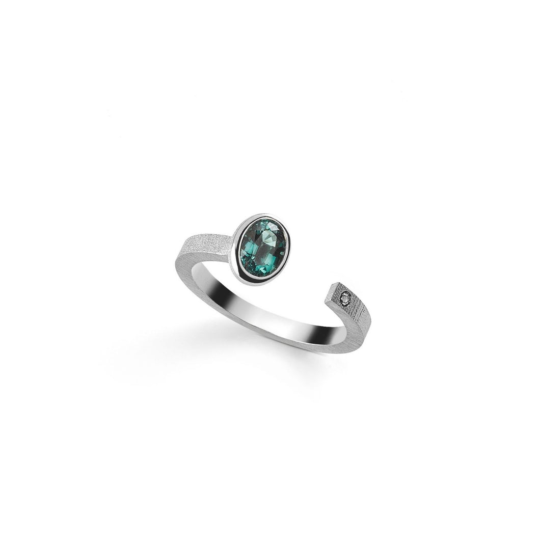 Bague Tourmaline Or Blanc Ouverte et Diamants -
