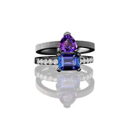 Bagues Empilables Or Blanc Rhodie Noir Améthyste et Tanzanite