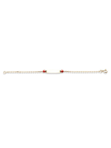 Bracelet identité bébé plaque avec Coccinelle Or jaune 18k