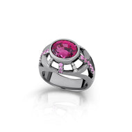 Bague Armature Grenat Saphirs Roses