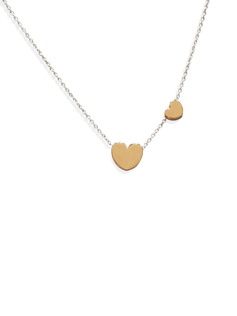 Collier Glam's double cœur bicolore Or rose et Or blanc 18k